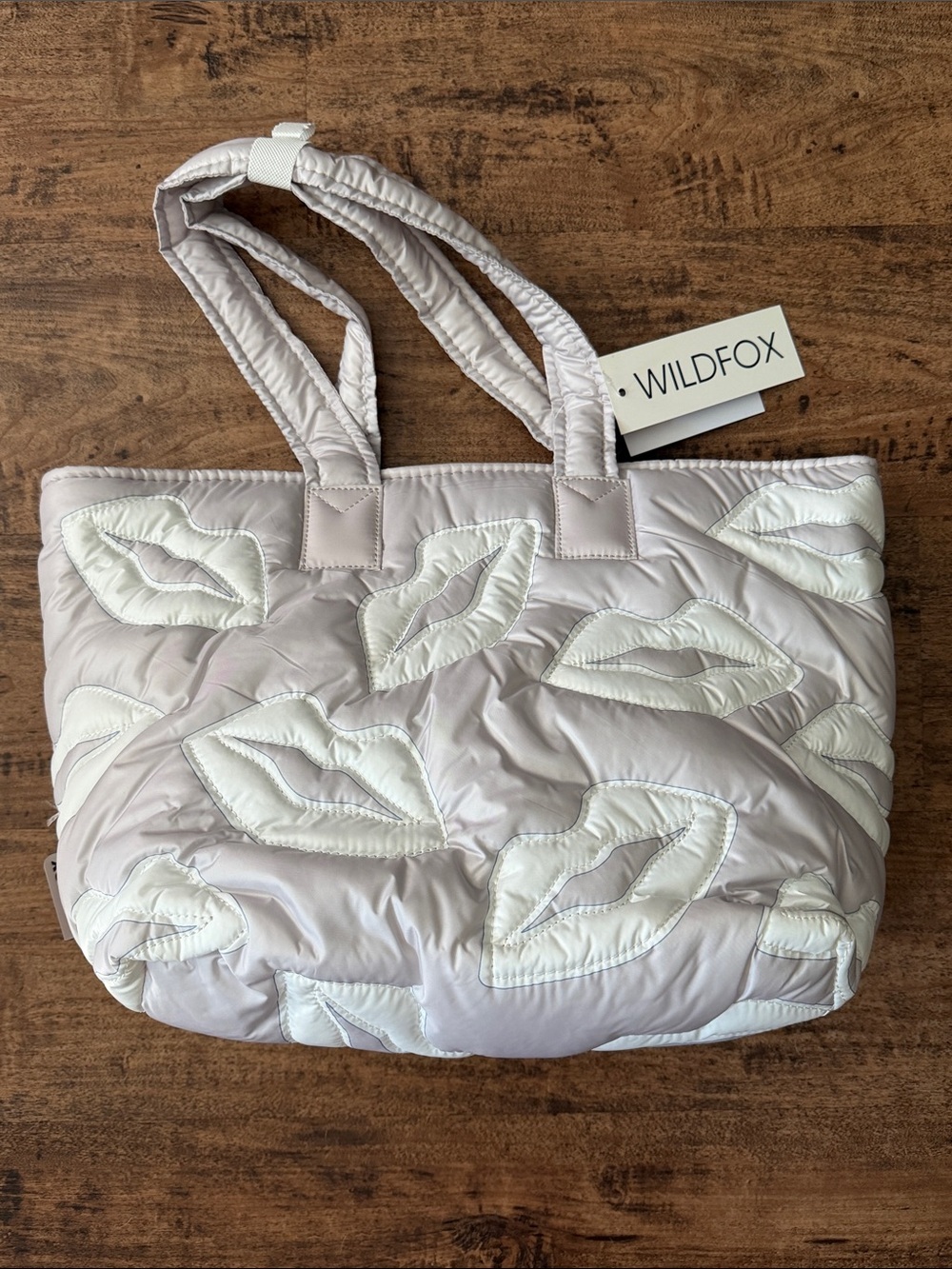 WILDFOX blush pink quilted tote with white lip appliqués New in bag